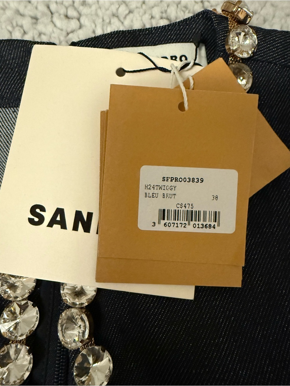 NWT Sandro Paris Rhinestone Embellished Denim Dress FR 38 | US 6 - Picture 7 of 9
